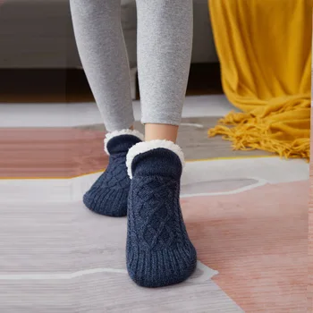 Bayan Bulanık Çorap Yumuşak kadın ayakkabısı Ev Kapalı Kış Sıcak Peluş Yatak Odası Termal Kalın Kat Terlik Çorap Rahat Yün