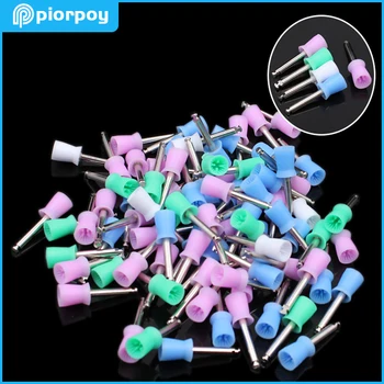 PIORPOY 100 adet / kutu Diş Parlatma Bardak Fırça Prophy Naylon Metal Mandalı Düz Karışık Renk Tek Kullanımlık Ağız Bakımı Diş Hekimliği Araçları