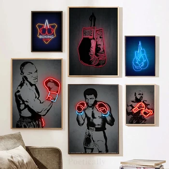Neon Etkisi Boks Legend Tyson Ali Posteri Tuval Boyama boks eldiveni Duvar sanat resmi Baskılar Oturma Odası Ev Dekor İçin