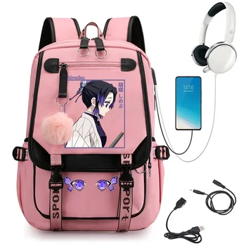 Iblis avcısı Kocho Hashira anime okul sırt çantası usb portu kız çocuk okul çantası Kimetsu Hiçbir Yaiba manga sırt çantası Mochila Sırt Çantası
