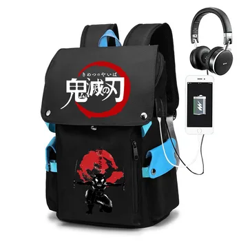 ıblis avcısı çocuk sırt çantası anime öğrenci okul çantası açık seyahat çantası usb çantası çizimli çanta