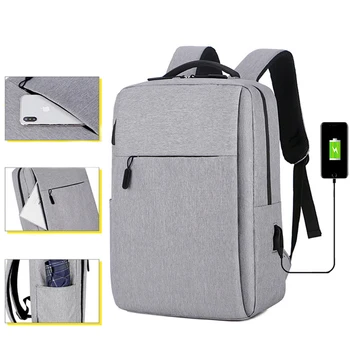 Düz Renk erkek Sırt Çantası USB Büyük Kapasiteli Çanta Su Geçirmez iş çantaları Naylon Malzeme 15.6 Dizüstü Moda Öğrenci Sırt Çantası