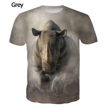 Gergedan Hayvan Desen 3D Baskılı T-Shirt Yaz Erkek Moda Serin Streetwear Erkek Büyük Boy Rahat Kısa Kollu T Gömlek Giyim