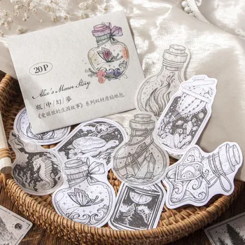 Yoofun 20 adet / paket Washi Kağıt ve yazma kağdı Çiçek Sepeti Şişe Çıkartmaları Estetik Günlüğü Scrapbooking DIY Etiket