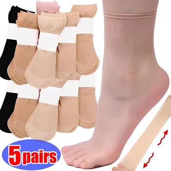 5Pairs Yaz Ultra ince Şeffaf Çorap Yüksek Kaliteli Kadın Çorap Elastik İnce İpek Kadın Bayanlar Görünmez Ayak Bileği Kısa Çorap