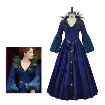 Film Prenses Giselle Cosplay Kostüm Kötü Kıyafetler Elbise Ortaçağ Balo Koyu Mavi Elbise Yetişkin Kadın cadılar bayramı kıyafetleri