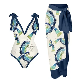 2023 Yeni Vintage Baskı Tek parça Mayo kadın Tatil Beachwear Bikini Kaplıca Mayo Yaz Sörf Giyim