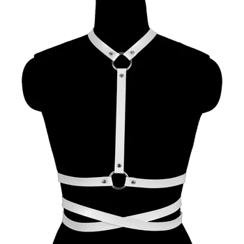 Toptan Kadın Fetiş PU Deri O-ring Moda Demeti Gotik Iç Çamaşırı Vücut Demeti Kafes sütyen Seksi Iç Çamaşırı Vücut Kafesi