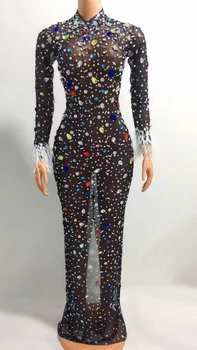 Felyn 2023 En İyi Kalite Moda Tasarım Elbise Katı Elmas O-Boyun Uzun Kollu SexyCelebrity Parti Maxi Elbise Vestidos