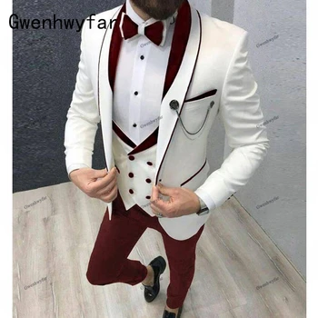 Gwenhwyfar 2023 Yeni Yaka Düğün Takımları Erkekler İçin Damat Custom Made Slim Fit Resmi Smokin Damat Blazer Masculino Beyaz Takım Elbise