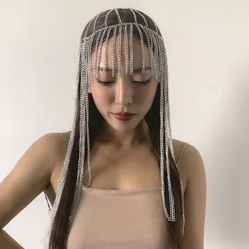 Avrupa Ve Amerikan Takı Tatil Gösterisi Metal Zincir Püskül Saç aksesuarları Kadın Geometrik Uzun Hollow Cos Şapkalar