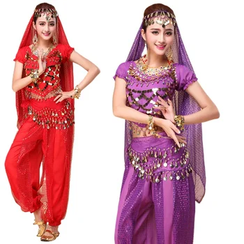 Şifon Bollywood Kostüm Kadınlar Hint Dans Seti Saree Oryantal Dans Kostümleri Performans Dans Giyim Karnaval Kostüm
