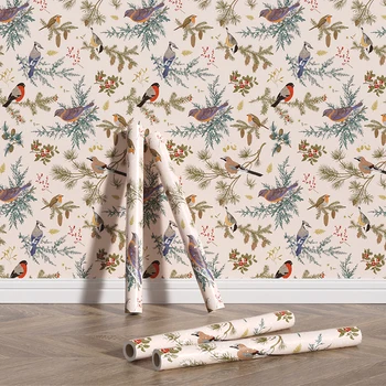 Çiçekler Ve Kuşlar Tasarımlar Vintage Kendinden Yapışkanlı Kabuğu Ve Sopa Duvar Kağıdı 3d Ev Dekorasyon Çiçek Çıkarılabilir Yatak Odası Duvarları İçin