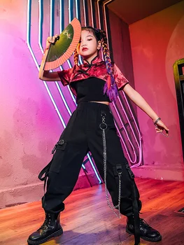 Çin Tarzı Kızların Caz Dans Takım Elbise çocuk Çin Şık Hip-Hop Kostüm Gösterisi Modeli Moda Serin
