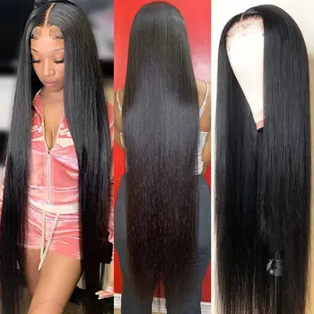 Düz insan saçı Peruk Siyah Kadınlar için 180 Yoğunluk Şeffaf dantel ön peruk insan Saçı Ön Koparıp Saç Çizgisi ile Bebek Saç