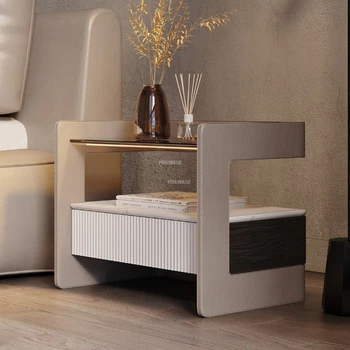 Işık cam komodinler italyan basit başucu masa yatak odası Modern akıllı kablosuz şarj ev mobilyaları