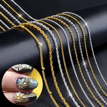 Tırnak Boncuk Zincir Altın Gümüş Tüm Çeşitli Şekiller Zincirleri Tırnak Sanat Aksesuarları 3D Altın Gümüş Tırnak Metal Parçalar Tırnak Aksesuarları