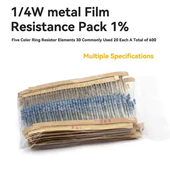 1 4 W Metal Film Rezistans Paketi 1_beş Renk Halka Direnç Bileşenleri 30 Çeşit Yaygın Olarak Kullanılan her biri 20, toplam 600