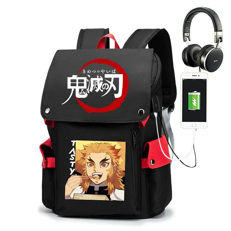 ıblis avcısı çocuk sırt çantası anime öğrenci okul çantası açık seyahat çantası usb çantası çizimli çanta