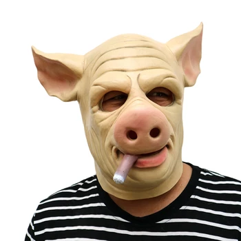 Komik Sigara Domuz Maskesi Lateks Pighead Korku Cosplay Korkunç Cadılar Bayramı Anonim Tam Yüz Maskesi Adam Fantezi Parti Karnaval Prop