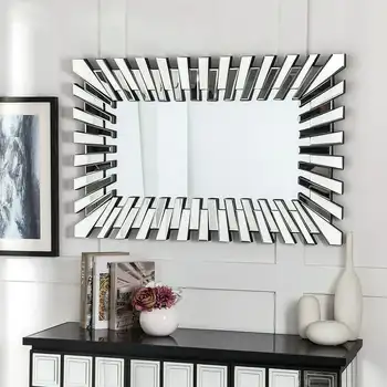 Ayna Dekor Sunburst Dikdörtgen Mirrrors Gümüş Modern Ayna Ev Dekor için 40X26 inç