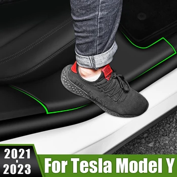 Tesla Modeli Y ModelY 2021 2022 2023 TPE Deri Araba Arka Kapı Eşiği koruma kapağı Kapı Karşılama pedalı Döşeme Ped Aksesuarları