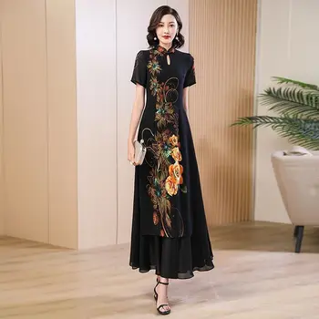 2023 çin elbisesi qipao oryantal parti qipao elbise çin tarzı modern cheongsam nakış vintage bir çizgi cheongsam elbise