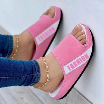 Rahat Balık Ağzı Sandalet Kadın Kumaş Saya Terlik Peep Toe Düz Platform Flip Flop Sandalet