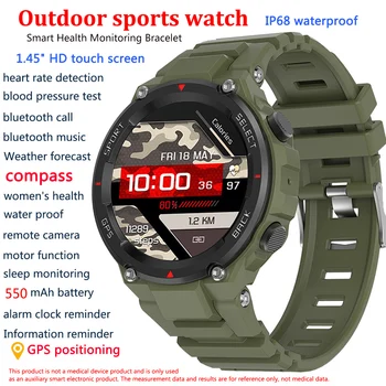 GPS Akıllı İzle Erkekler 1.45 İnç 454 * 454 HD Çözünürlük Sesli Arama Pusula Saatler Pusula IP68 Su Geçirmez Smartwatch Huawei