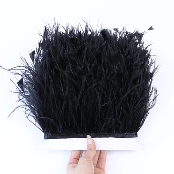 Dört Katmanlı 10-15cm Doğal Devekuşu Tüyü Trim Saçak Zanaat İğne Dikiş Giyim Dekor 1 M Siyah Tüyleri Şerit El Sanatları