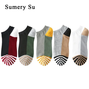 3 Çift / grup Rahat Çorap Erkekler Ayak Bileği Kısa Şeritler Desen Rahat Açık Pamuk Seyahat Sokak Moda 5 Renkler
