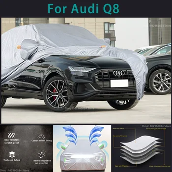 Audi için Q8 210T Su Geçirmez Tam Araba Kapakları Açık Güneş uv koruma Toz Yağmur Kar Koruyucu Otomatik Koruyucu kapak