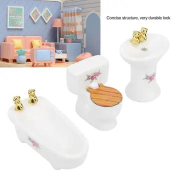 Mükemmel Dekorasyon Oyun Sahne Mobilya Oyuncaklar Dollhouse Banyo Seti Banyo Modeli Tuvalet / Küvet / Lavabo 1/24 Ölçekli