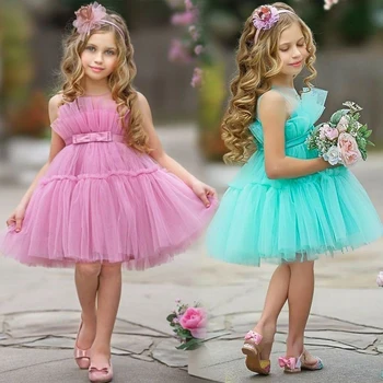 Kızlar Tül Prenses Elbise Çocuklar Kolsuz Tül Elbise Çocuk Doğum Günü Partisi Vestido Paskalya Ateş Kabarık Katmanlı Fırfır Tutu Etek