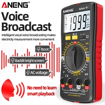 ANENG SZ08 + Dijital Profesyonel Multimetre Ses Yayını DC AC akım test cihazı Multimetro Hz hFE Ohm Elektrikçi Göstergeleri Aracı