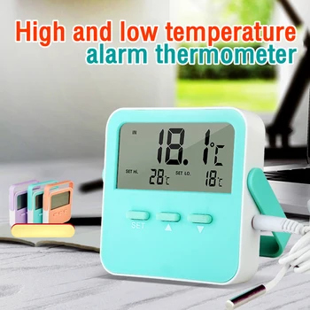LCD Dijital Kapalı Sıcaklık Ölçer Yüksek / Düşük Sıcaklık Alarmı Elektronik Ev Termometre Masaüstü Ev Ofis İçin Braket İle