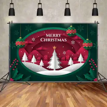 ay.QG Zemin Merry Christmas Afiş Afiş Parti Dekorasyon Arka Plan Kırmızı Kale Kar Ağacı Yeşil Yapraklar Duvar fotoğraf kabini