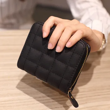 Kadın Kısa Cüzdan PU Deri Kadın Ekose Çantalar Ekose kartlıklı cüzdan Moda Kadın Küçük Fermuarlı cüzdan bozuk para cüzdanı
