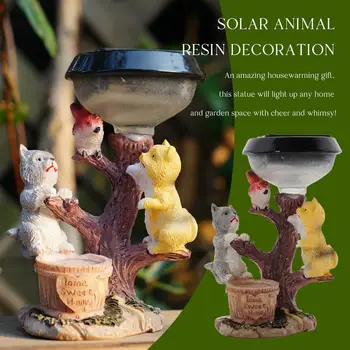 YENİ güneş bahçe tavşan heykeli süs hayvan ışık sanat açık hayvan tırmanma çim kedi reçine dekor el sanatları lamba heykel V0H1