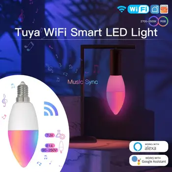 TUYA Akıllı WiFi E14 Şamdan RGB LED Ampul Kısılabilir Ampuller Ses Kontrolü Alexa Google Ev İle Çalışır Yandex Alice