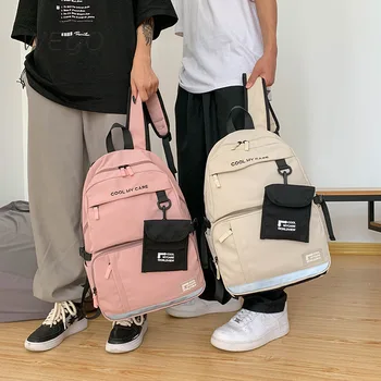 Yeni Düz Renk keten sırt çantası Kadın Üniversite Öğrencisi Schoolbag Moda Eğlence Seyahat Çift Sırt Çantası Erkek