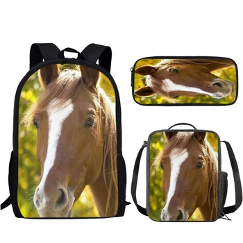 At Çocuklar Sırt Çantası 3 adet/takım 3D Hayvan Baskı Çocuk Okul Çantaları Büyük Kapasiteli Rahat omuz çantaları Kalem Kutusu ile / Beslenme çantası