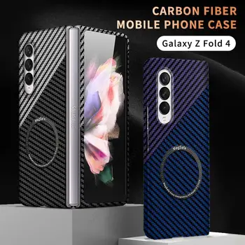 Magsafe için Manyetik Kablosuz Şarj Karbon Fiber Doku samsung kılıfı Z Kat Galaxy 4 3 5G Mat Ince sert telefon kılıfı kapak