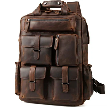 Erkek Büyük açık hava seyahati için sırt çantası Hakiki Deri Çok Fonksiyonlu Deri sırt çantası Erkek 17 İnç Laptop Sırt Çantası Yeni Sıcak