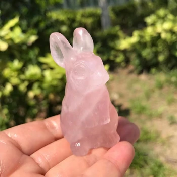 1 adet Doğal Pembe Gül Kristal El Oyma Sevimli Tavşan Heykelcik Kristaller şifa taşı El Sanatları Ev Dekorasyonu İçin