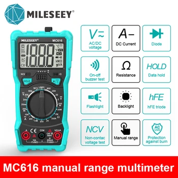 Mileseey NCV Multimetre Dijital Kelepçe 1000 Sayımlar Hata Alarmı Gerilim Kapasite Ohm Diyot Multimetre Otomatik Aralığı