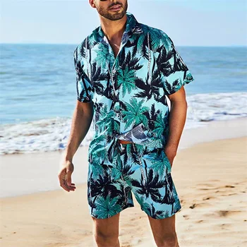 Erkek Rahat Çiçek havai gömleği Casual Düğme Aşağı Kısa Kollu Kapatma Ağacı Baskı Plaj Gömlek Giyim