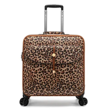 20 inç Bagaj Bavul Leopar baskı Kadın Spinner bavul Kabin kadın Haddeleme Bagaj Seyahat Haddeleme bagaj çantası Tekerlekler ile
