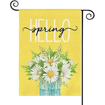 Yeni colorlife Hello Bahar Papatya Bahçe Bayrağı 12x18 İnç Çift Taraflı Dışında, çiçek Mevsimsel Yard Açık Bayrak