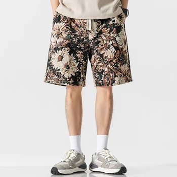 Tatil Gevşek Rahat Şort Yaz Yeni Elastik Bel Sweatpants Erkekler Vintage Çiçekler Basketbol Pantolon LGBT Nakış Streetwear